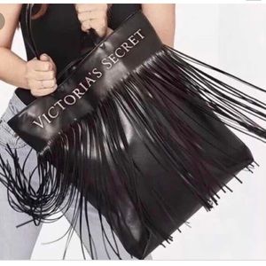 Fringe faux leather tote